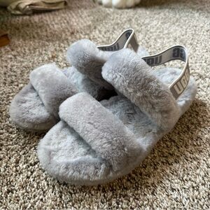UGG Fluffy Gray Slippers 8